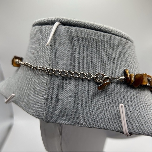 Genuine Tiger's Eye Genuine Stone Beaded Necklace with Silver Tone Spacers 17" - Picture 4 of 11